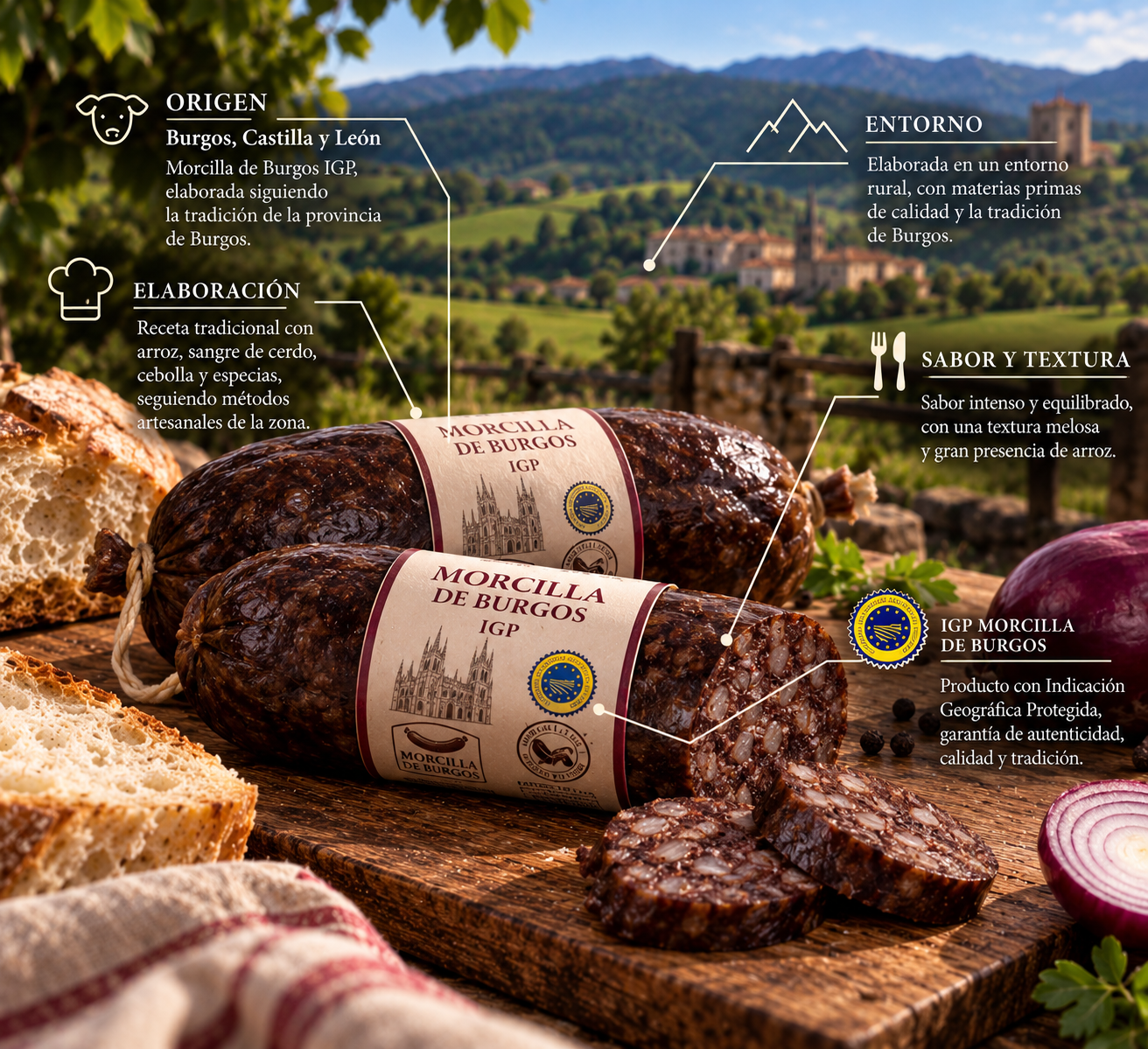 Ficha ilustrada de la morcilla de Burgos IGP