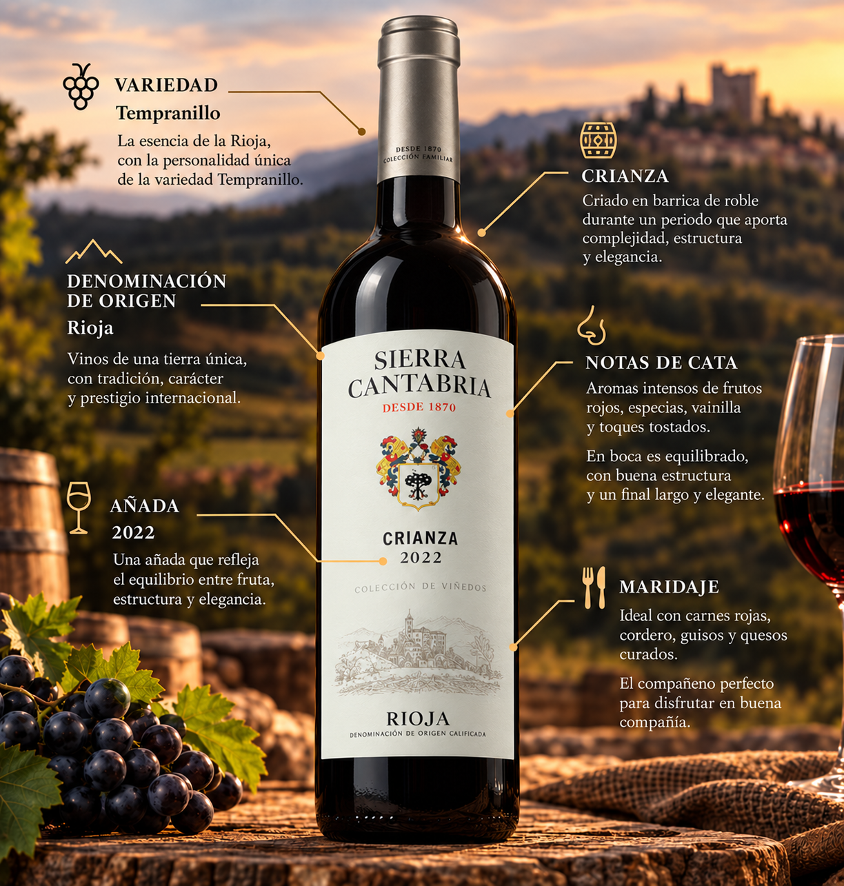 Ficha ilustrada de Sierra Cantabria Crianza 2022